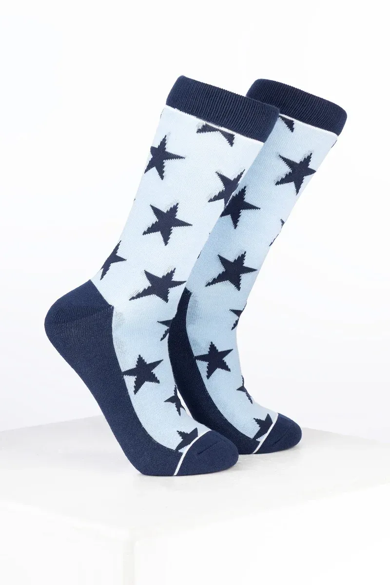 Rydale Womens Bamboo Rich Star Ankle Socks Pack of Ten - Star Soft Blue/Navy