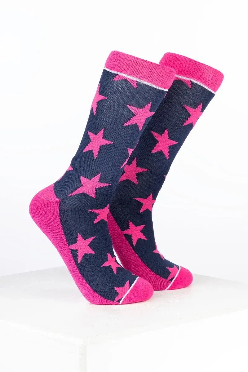 Rydale Womens Bamboo Rich Star Ankle Socks Pack of Ten - Star Navy/Bonbon