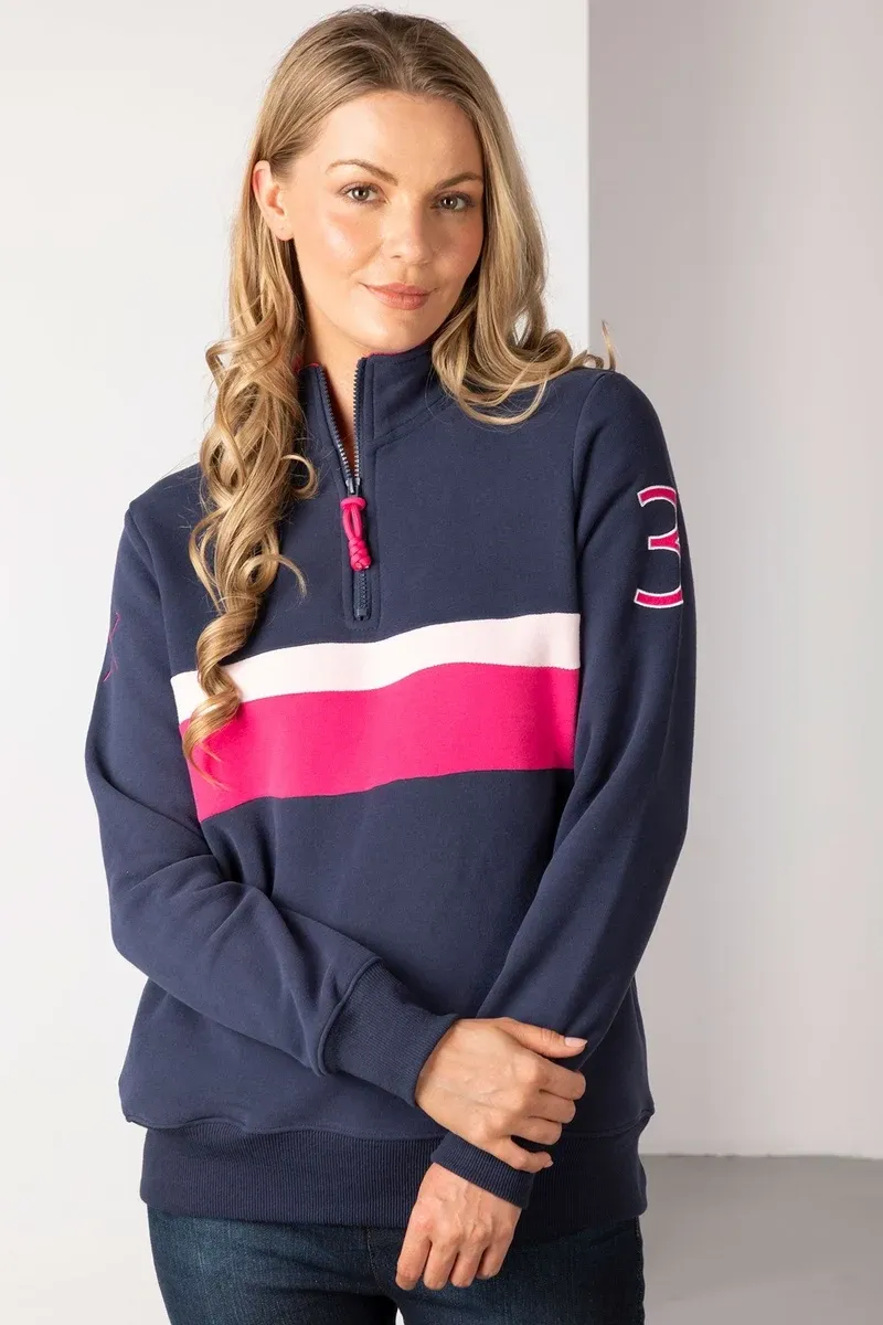 Rydale Ladies Bramham Stripe Sweatshirt - Navy/Bonbon-2