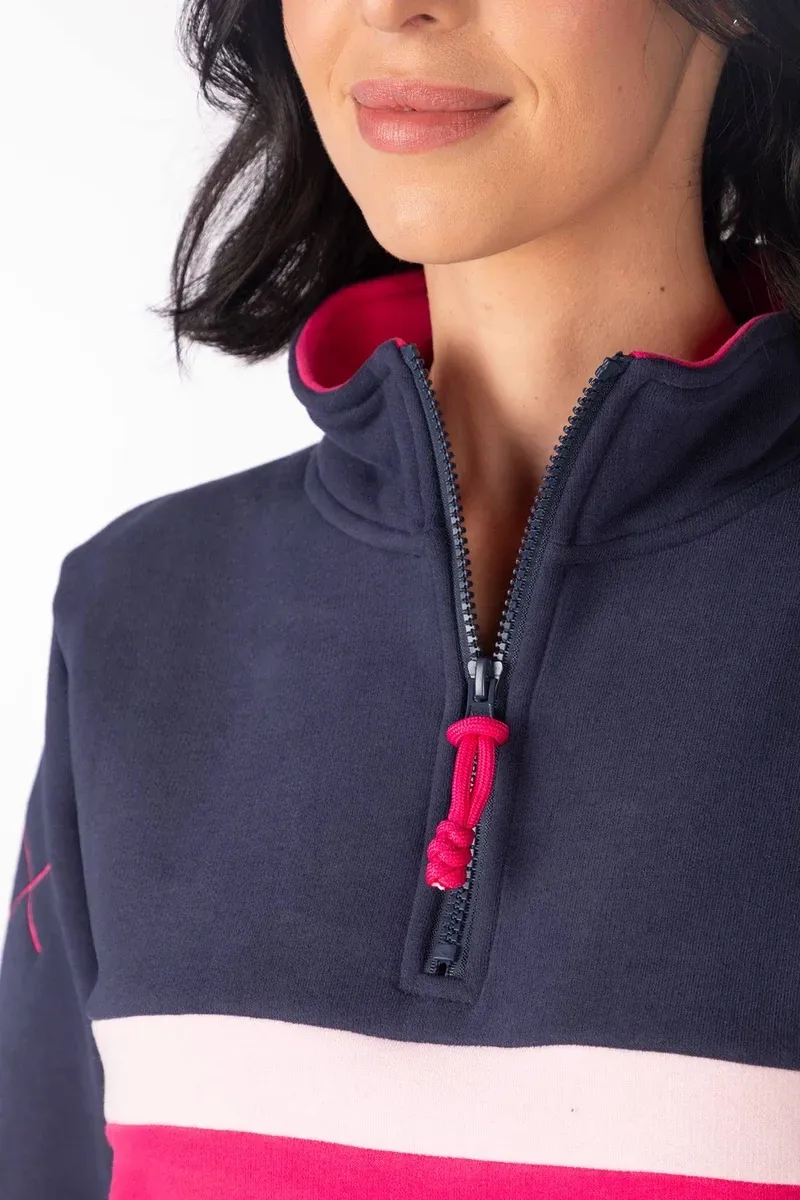 Rydale Ladies Bramham Stripe Sweatshirt - Navy/Bonbon-8