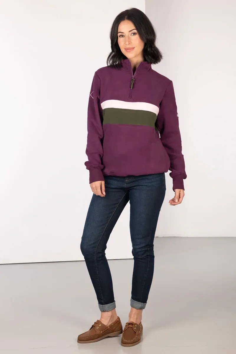 Rydale Ladies Bramham Stripe Sweatshirt - Dark Berry-2