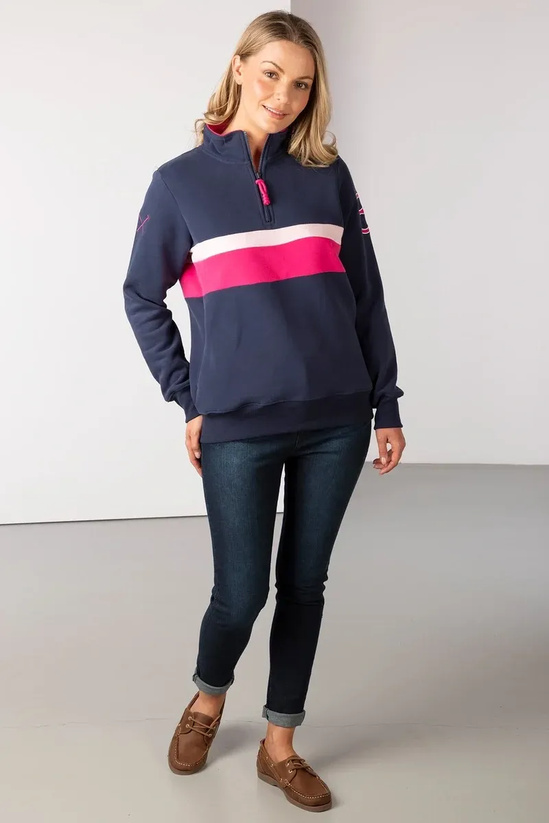 Rydale Ladies Bramham Stripe Sweatshirt - Navy/Bonbon-4