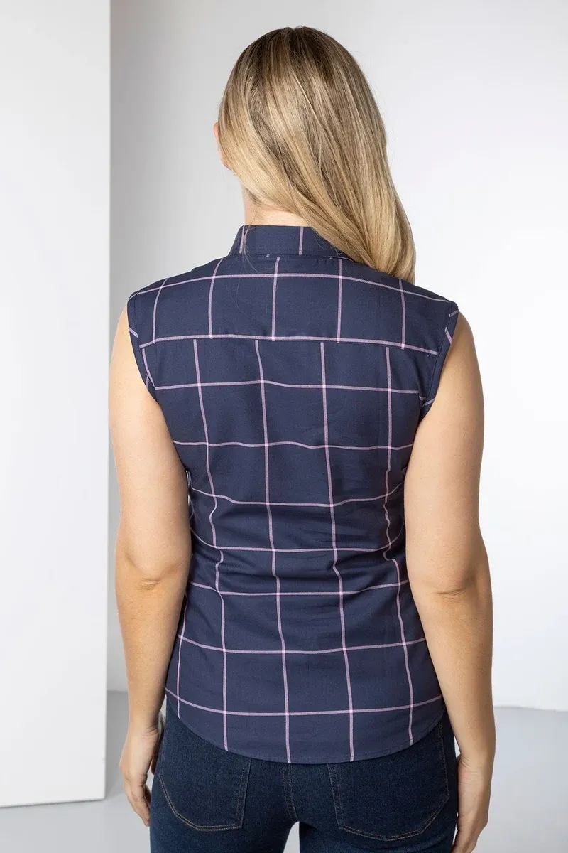 Rydale Ladies Laura Tweed Hannah Sleeveless Country Shirt - Laura Navy-4