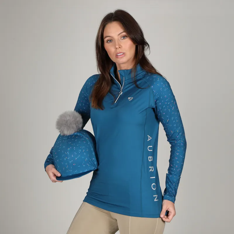 Shires Aubrion Hyde Park Ladies Cross Country Shirt - Teal Ditsy-1