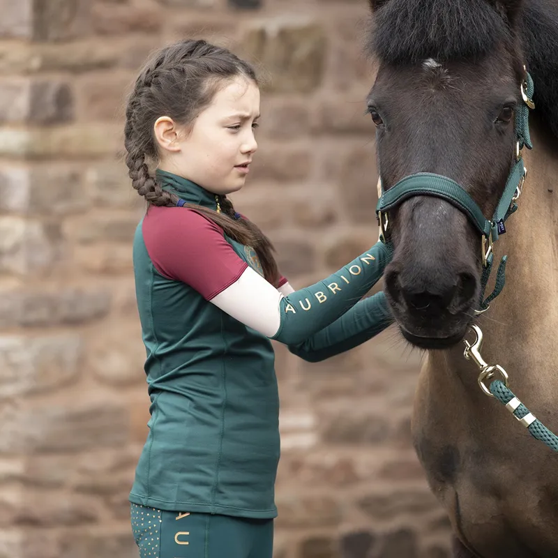 Shires Aubrion Newbury Children's Long Sleeve Base Layer - Dark Green-2