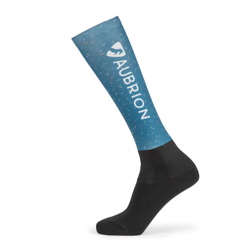 Shires Aubrion Young Rider Hyde Park Cross Country Socks - Teal Ditsy