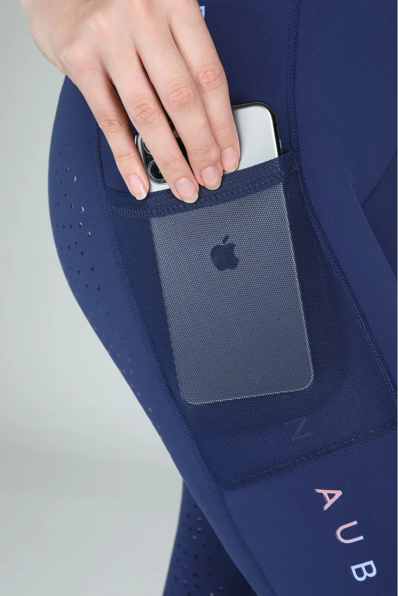 Shires Aubrion Brook Logo Womens Riding Tights - Dark Navy-4