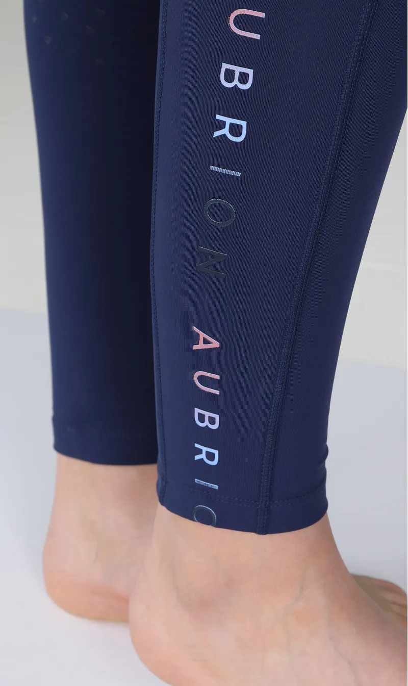 Shires Aubrion Brook Logo Womens Riding Tights - Dark Navy-5