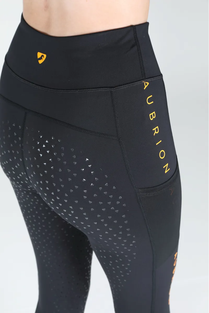 Shires Aubrion Brook Logo Womens Riding Tights - Black-2