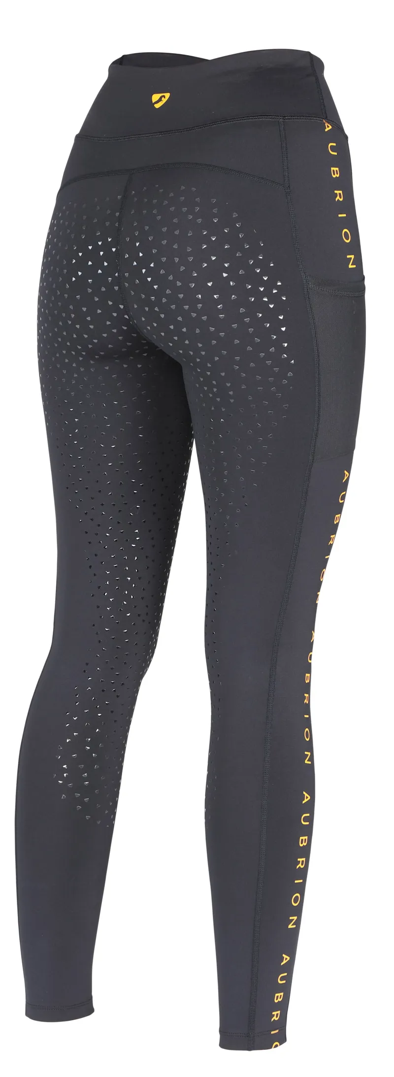 Shires Aubrion Childrens Brook Logo Riding Tights - Jet Black-1