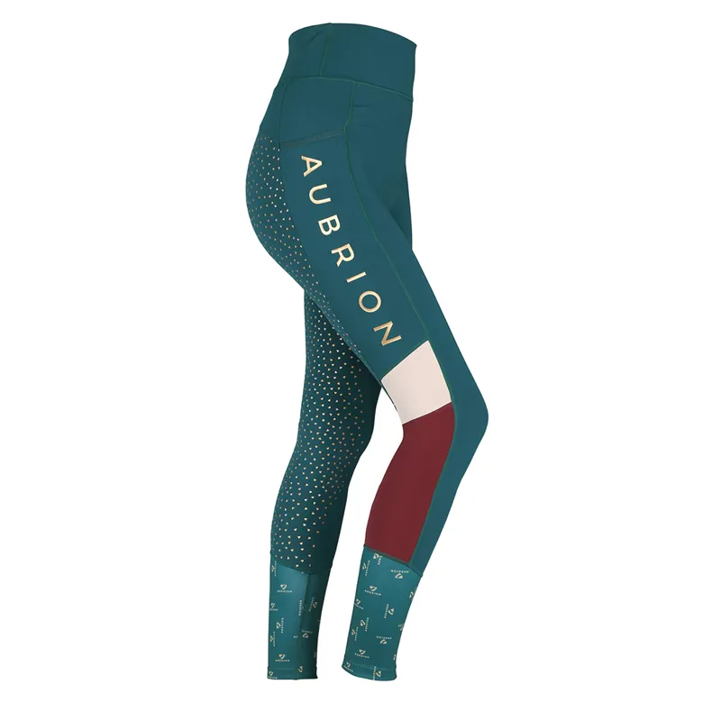 Shires Aubrion Eastcote Full Grip Girls Riding Tights - Dark Green 13/14yrs-1