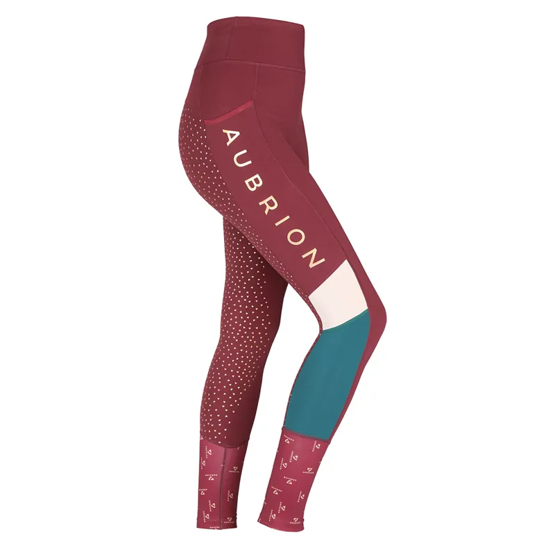 Shires Aubrion Eastcote Full Grip Ladies Riding Tights - Wine