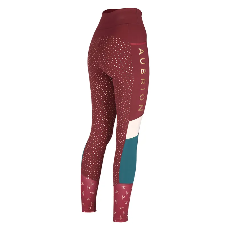 Shires Aubrion Eastcote Full Grip Girls Riding Tights - Wine-4
