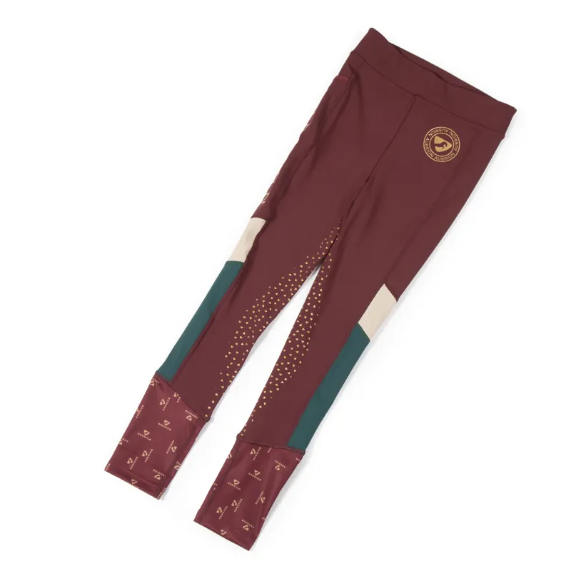 Shires Aubrion Eastcote Full Grip Girls Riding Tights - Wine