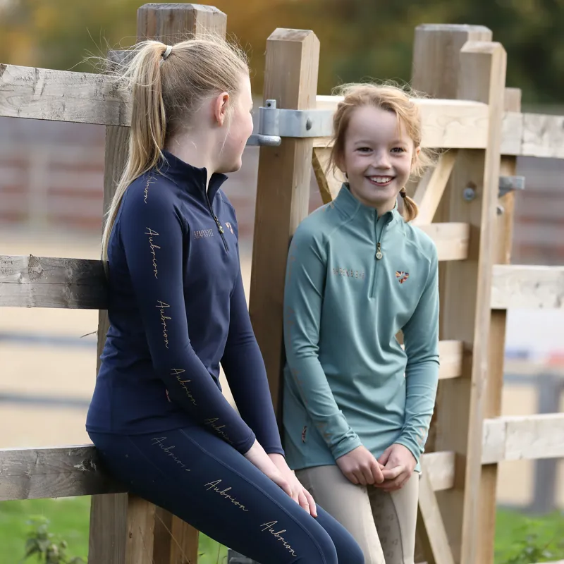 Shires Aubrion Team Girls Long Sleeve Base Layer - Sage-1