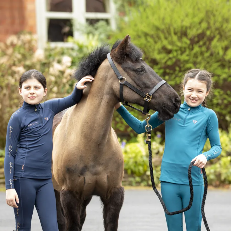 Shires Aubrion Team Girls Long Sleeve Base Layer - Navy Blue-2