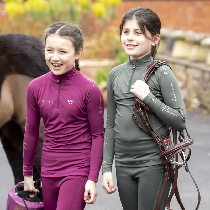 Shires Aubrion Team Girls Long Sleeve Base Layer  - Mulberry-2