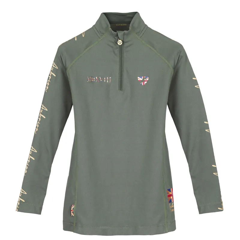 Shires Aubrion Team Girls Long Sleeve Base Layer  - Khaki
