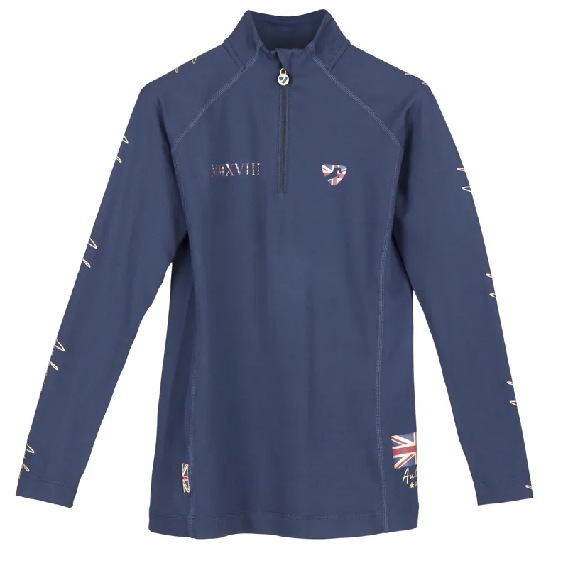 Shires Aubrion Team Girls Long Sleeve Base Layer - Navy Blue