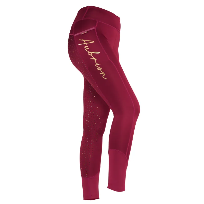 Shires Aubrion Maids Team Winter Riding Tights - Mulberry