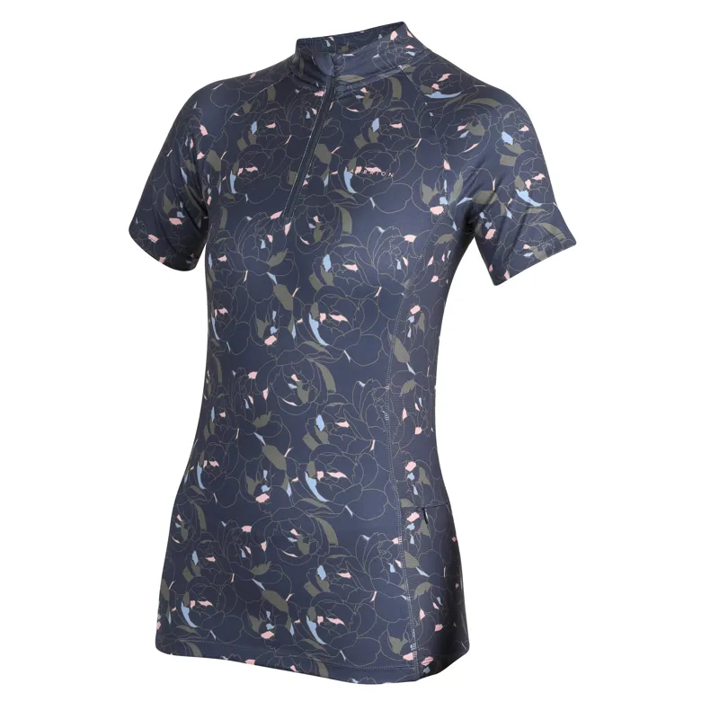 Shires Aubrion Ladies Revive Short Sleeve Base Layer - Peony Print-1