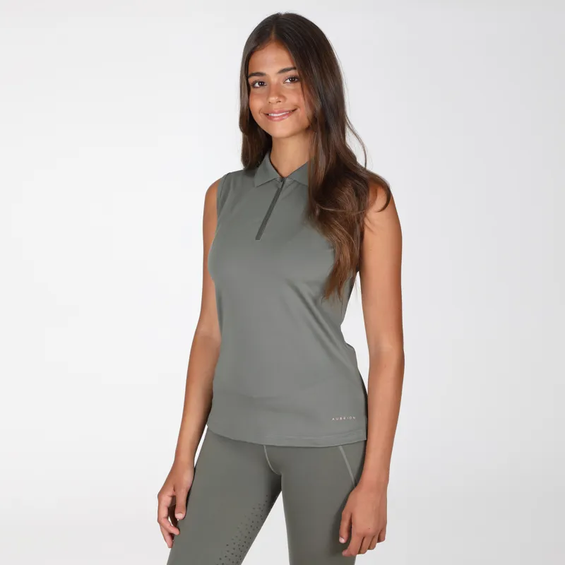 Shires Aubrion Ladies Poise Sleeveless Tech Polo - Olive-2