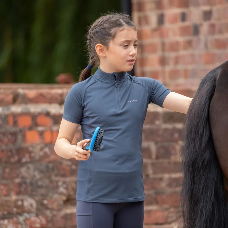 Shires Aubrion Young Rider Revive Short Sleeve Base Layer - Navy-1
