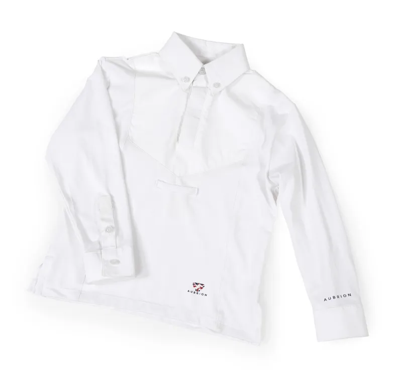 Shires Aubrion Childs Long Sleeve Tie Shirt - White