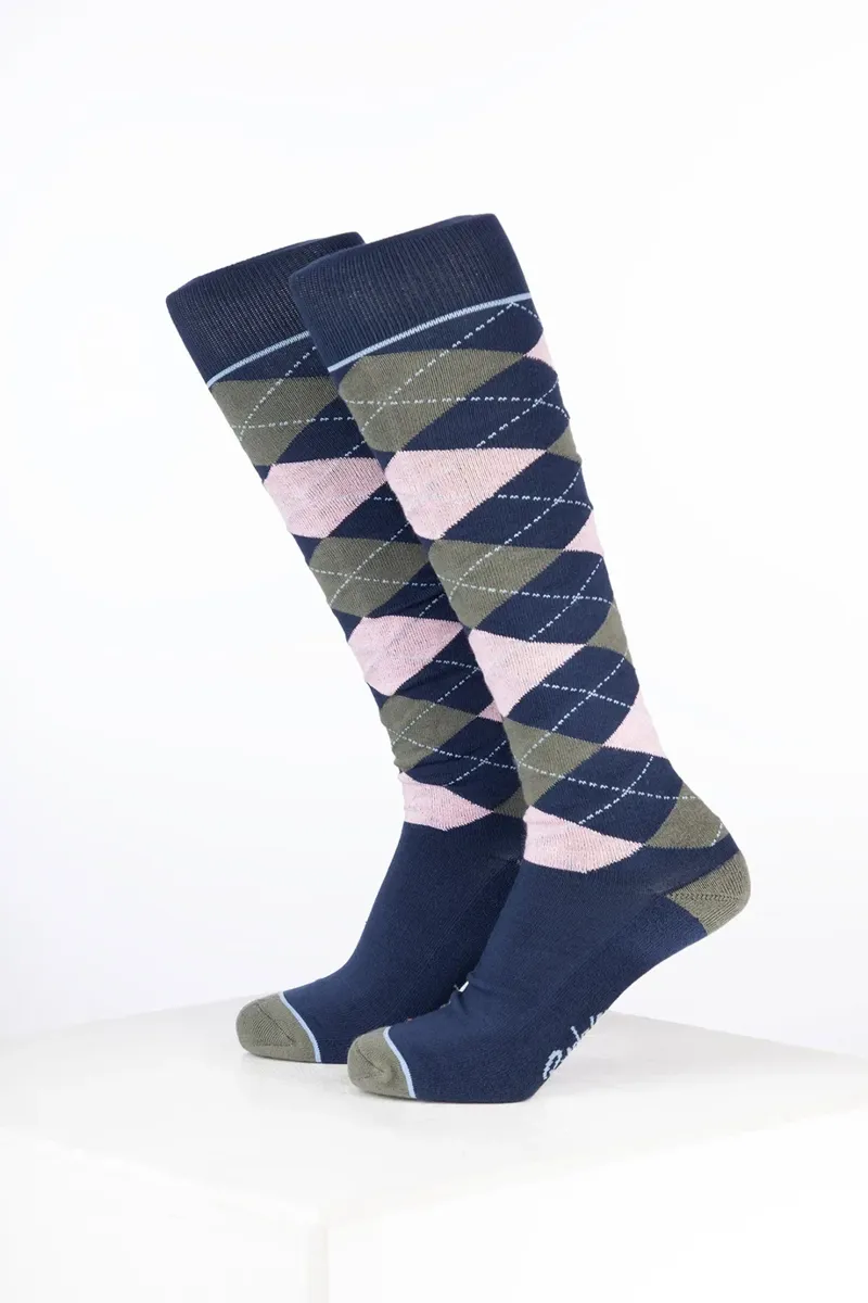 Rydale Womens Bamboo Rich Argyle Riding Socks Pack of Ten - Argyle Navy/Soft Pink/Thyme-1