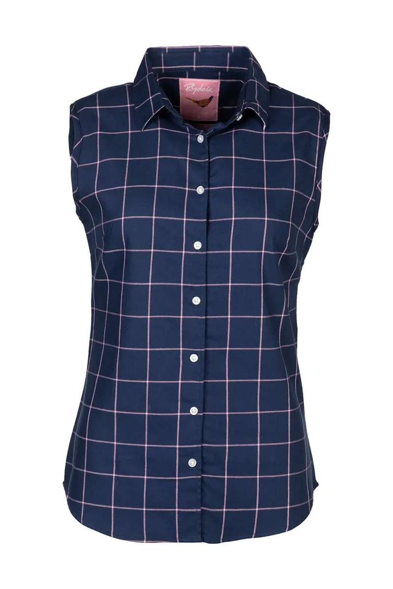 Rydale Ladies Laura Tweed Hannah Sleeveless Country Shirt - Laura Navy-1