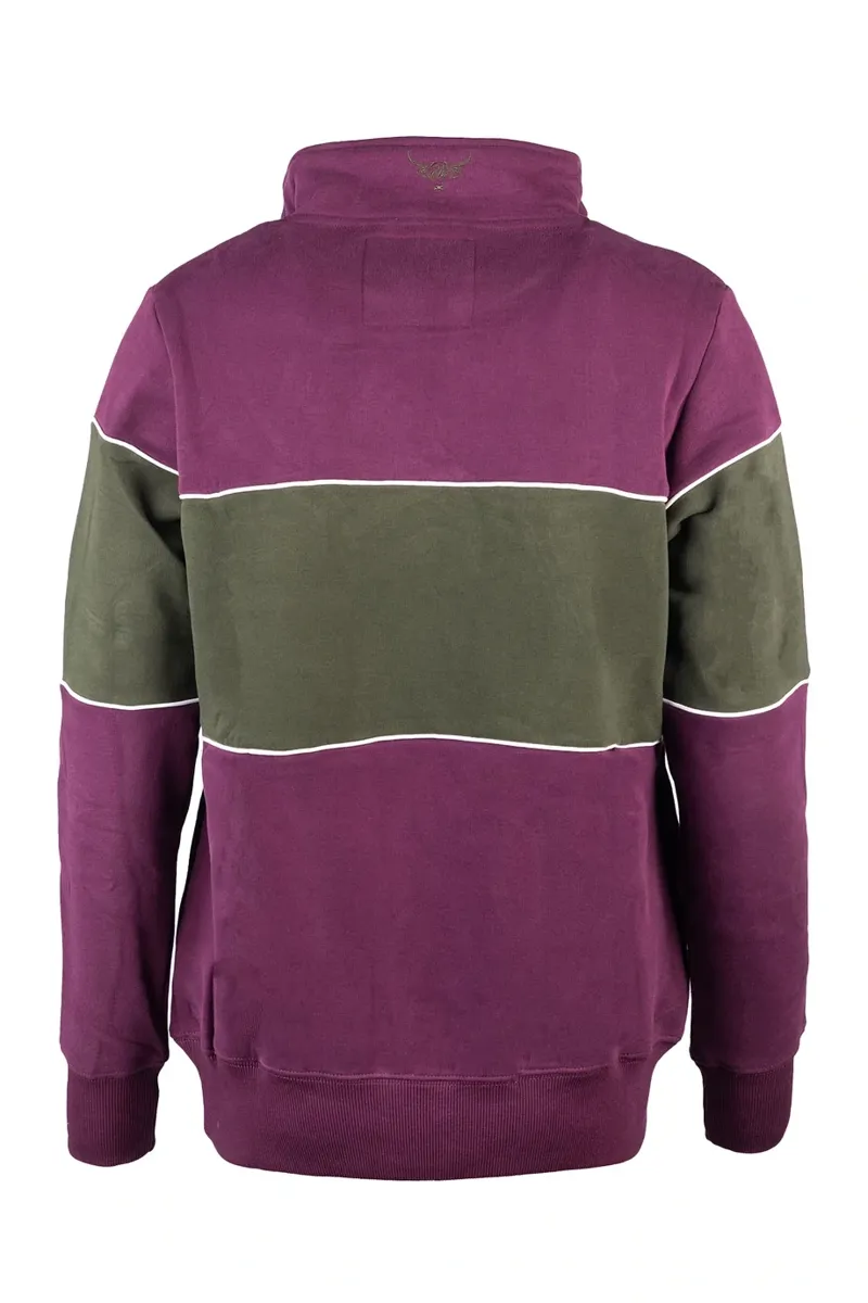 Rydale Ladies Byland Highland Cow Sweatshirt - Berry/Olive/Berry-1