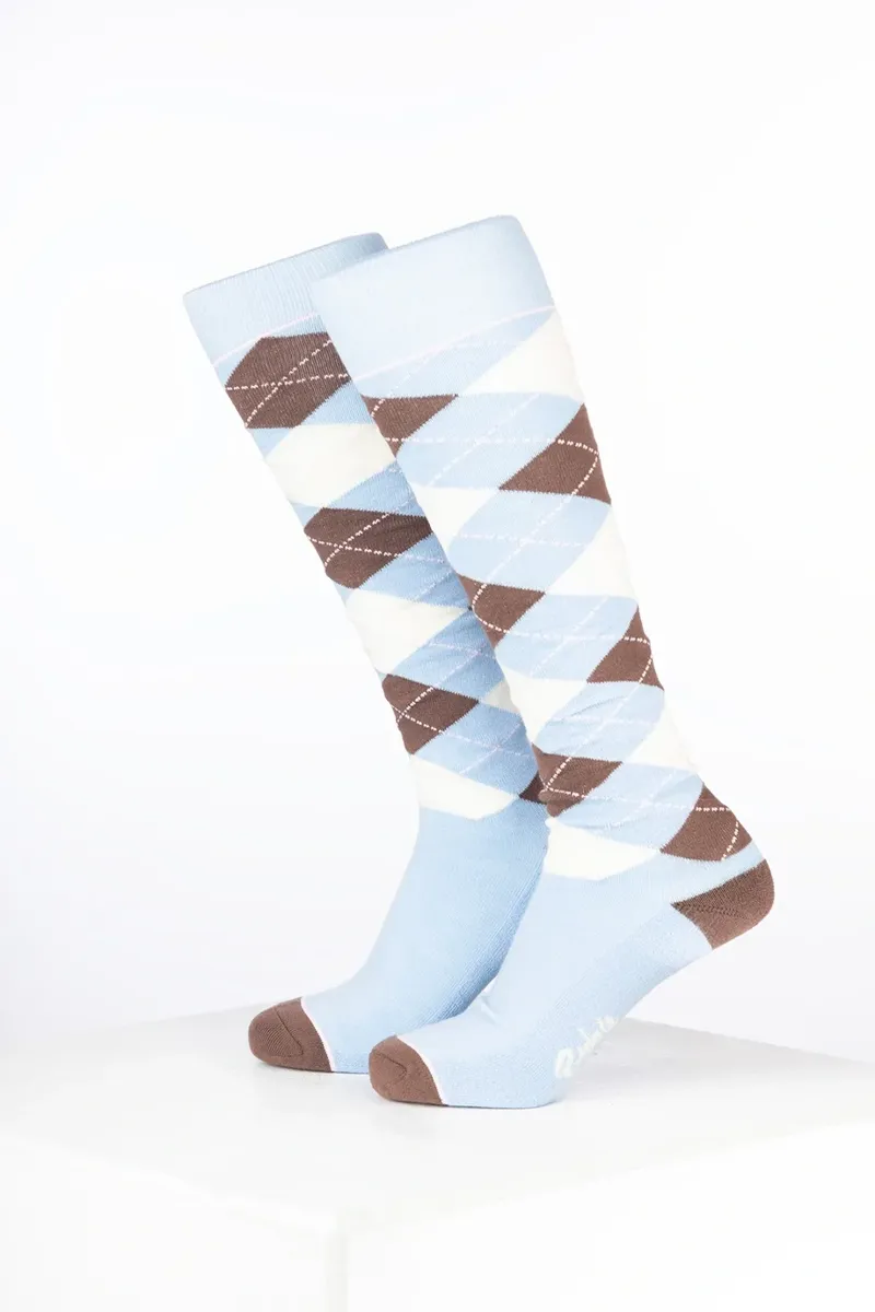 Rydale Womens Bamboo Rich Argyle Riding Socks Pack of Ten - Argyle Cream/Soft Blue/Mocha-1