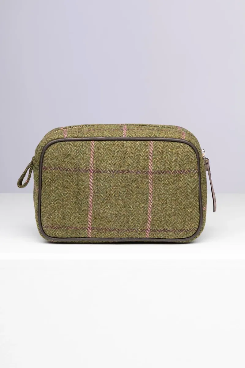 Rydale Large Helmsley Tweed Makeup Bag - Dark Green-2