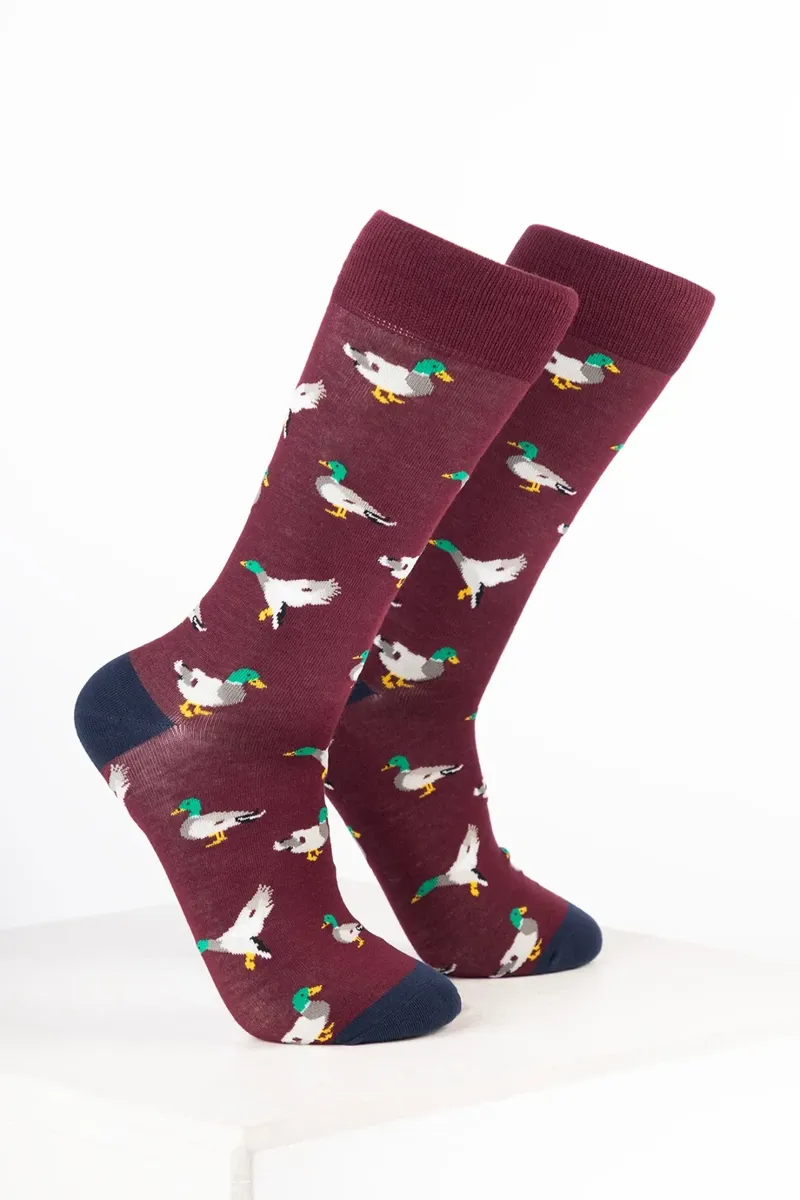 Rydale Men's Bamboo Bird Ankle Socks Pack of 10 - Duck Wine