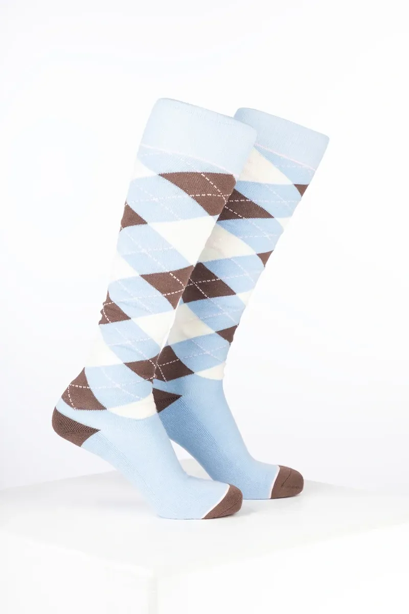 Rydale Womens Bamboo Rich Argyle Riding Socks Pack of Ten - Argyle Cream/Soft Blue/Mocha