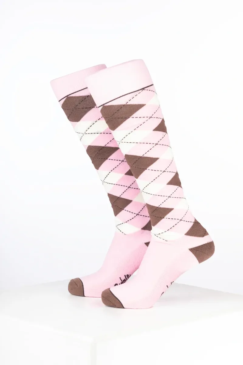 Rydale Womens Bamboo Rich Argyle Riding Socks Pack of Ten - Argyle Soft Pink/Mocha/Cream-1