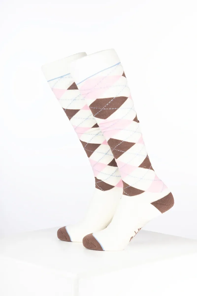 Rydale Womens Bamboo Rich Argyle Riding Socks Pack of Ten - Argyle Cream/Soft Pink/Mocha-1
