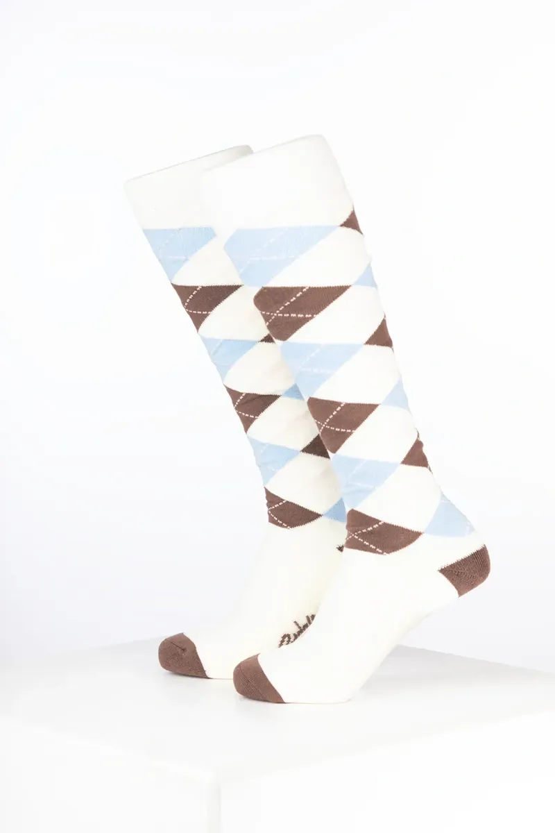 Rydale Womens Bamboo Rich Argyle Riding Socks Pack of Ten - Argyle Soft Blue/Mocha/Cream-1