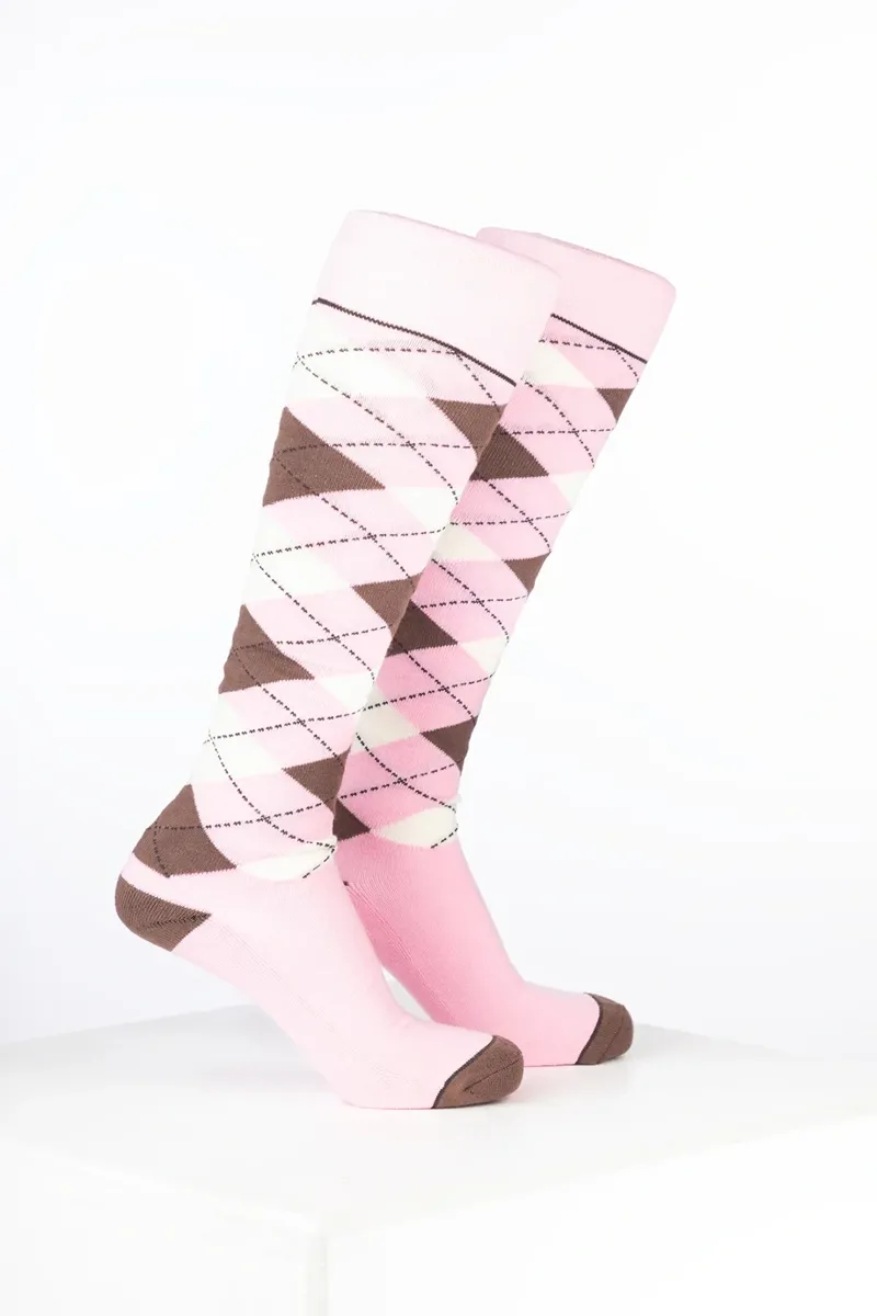 Rydale Womens Bamboo Rich Argyle Riding Socks Pack of Ten - Argyle Soft Pink/Mocha/Cream