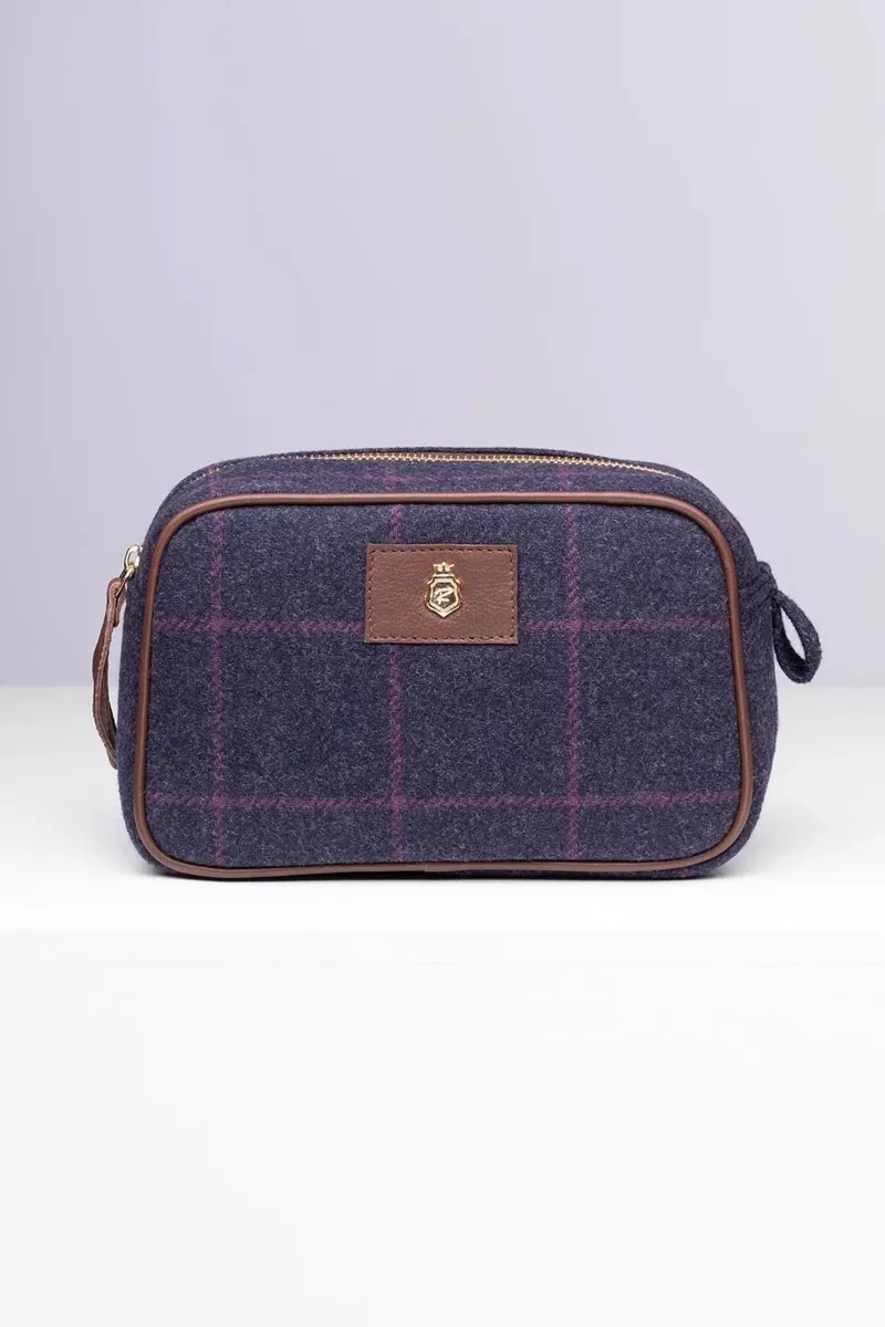 Rydale Large Helmsley Tweed Makeup Bag - Navy Tweed