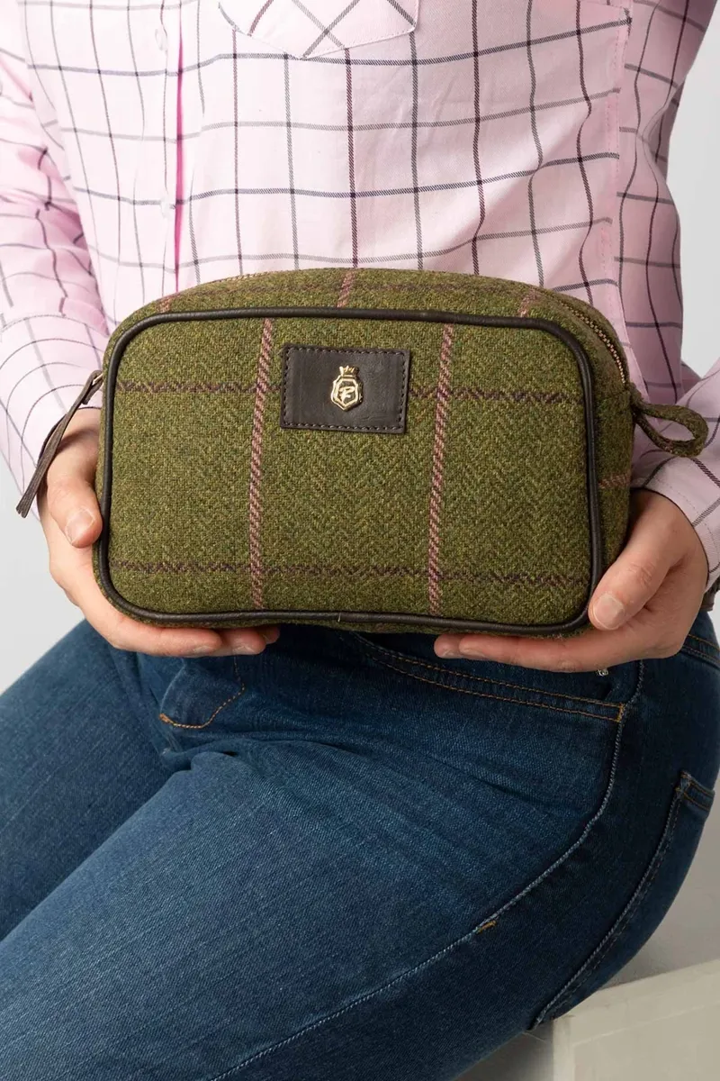 Rydale Large Helmsley Tweed Makeup Bag - Dark Green-3