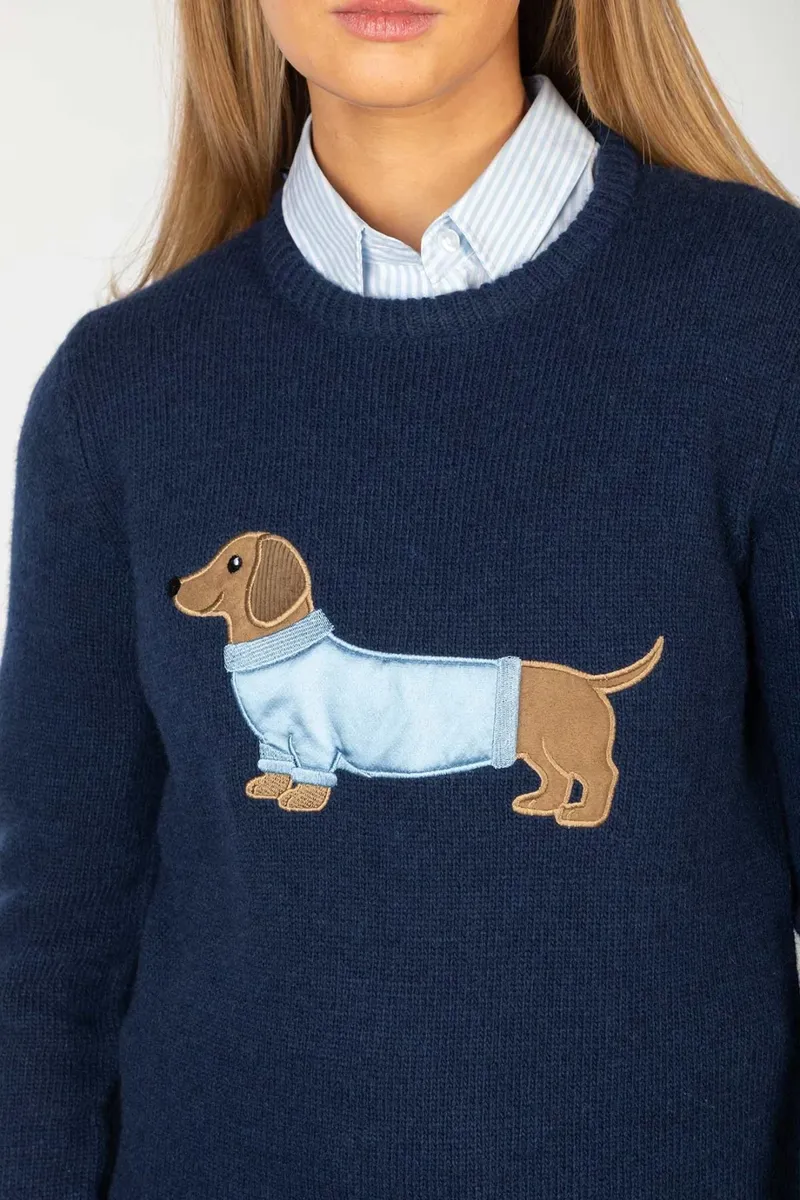 Rydale Ladies Crew Neck Character Knit Jumper - Waffle The Dachshund-3