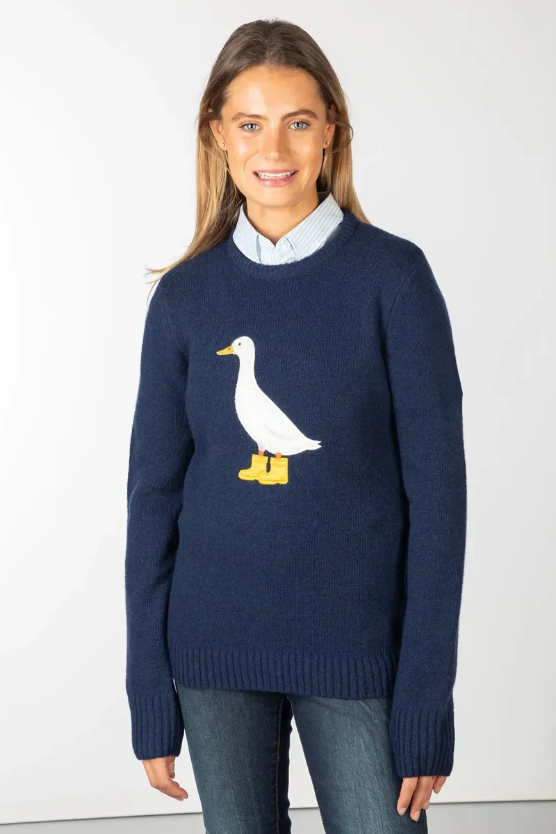 Rydale Ladies Crew Neck Character Knit Jumper - Puddles The Duck