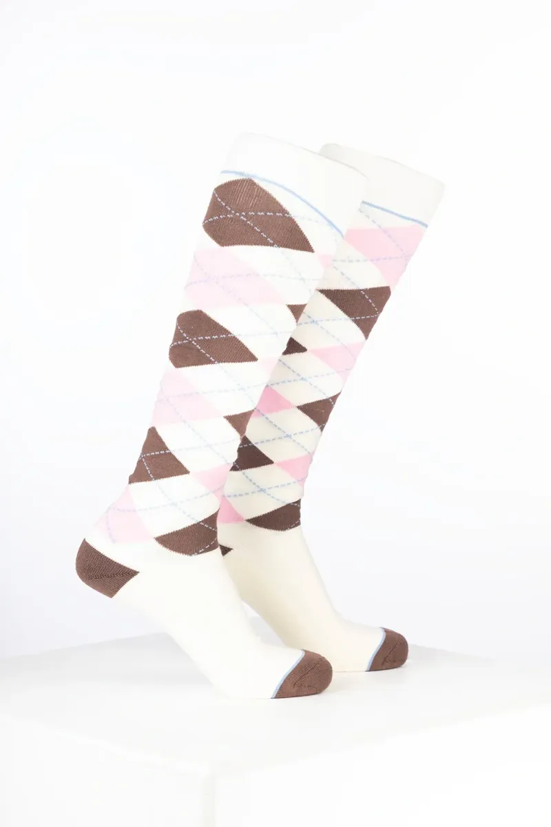 Rydale Womens Bamboo Rich Argyle Riding Socks Pack of Ten - Argyle Cream/Soft Pink/Mocha