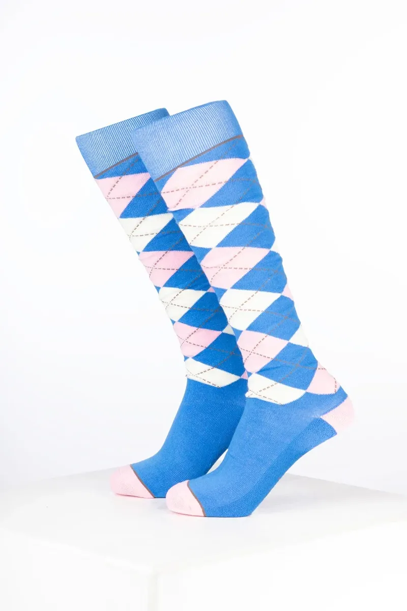 Rydale Womens Bamboo Rich Argyle Riding Socks Pack of Ten - Argyle Cobalt/Soft Pink/Cream-1