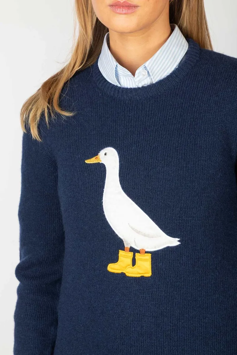 Rydale Ladies Crew Neck Character Knit Jumper - Puddles The Duck-3