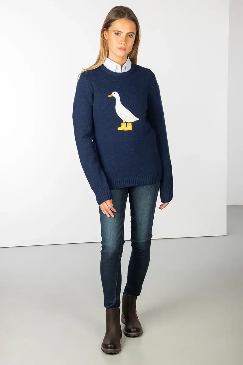 Rydale Ladies Crew Neck Character Knit Jumper - Puddles The Duck-1