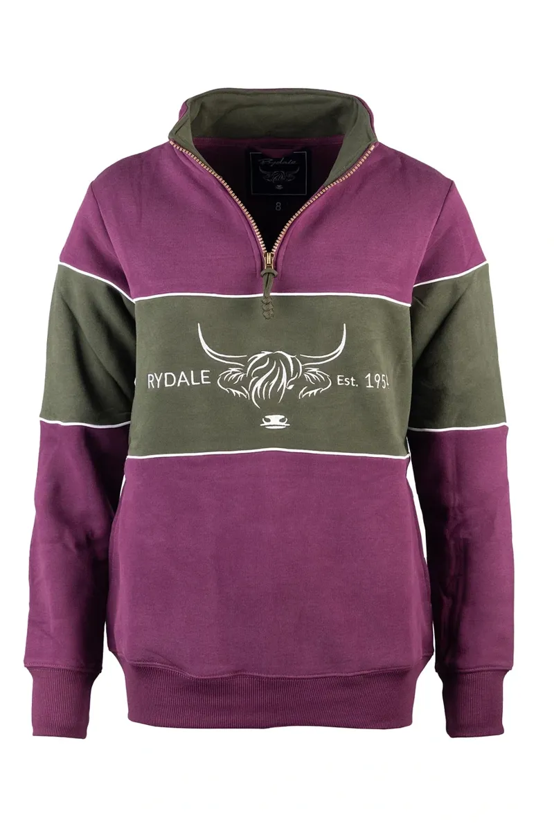Rydale Ladies Byland Highland Cow Sweatshirt - Berry/Olive/Berry
