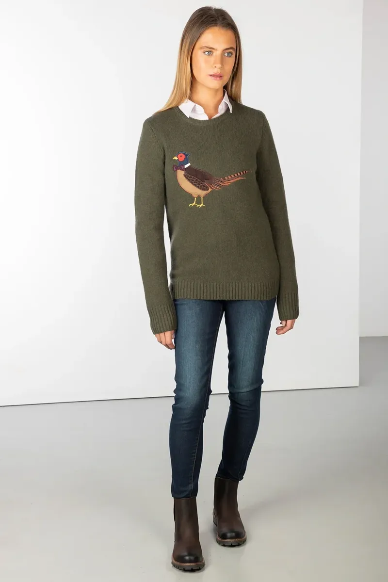 Rydale Ladies Crew Neck Character Knit Jumper - Phoebe The Pheasant-1