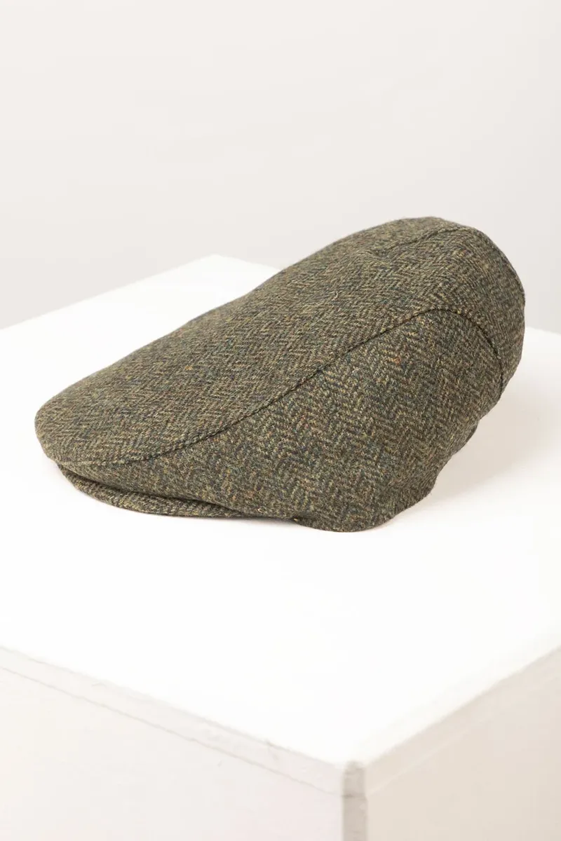 Rydale Terrington Tweed Flat Cap - Olive Herringbone-1